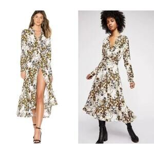 Free People Tough Love Maxi Dress Size 6 Small Knotted Waist Button Front Slit